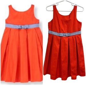 Janie and Jack Stylish Orange Pleated Full Striped Belt Dress Size 3